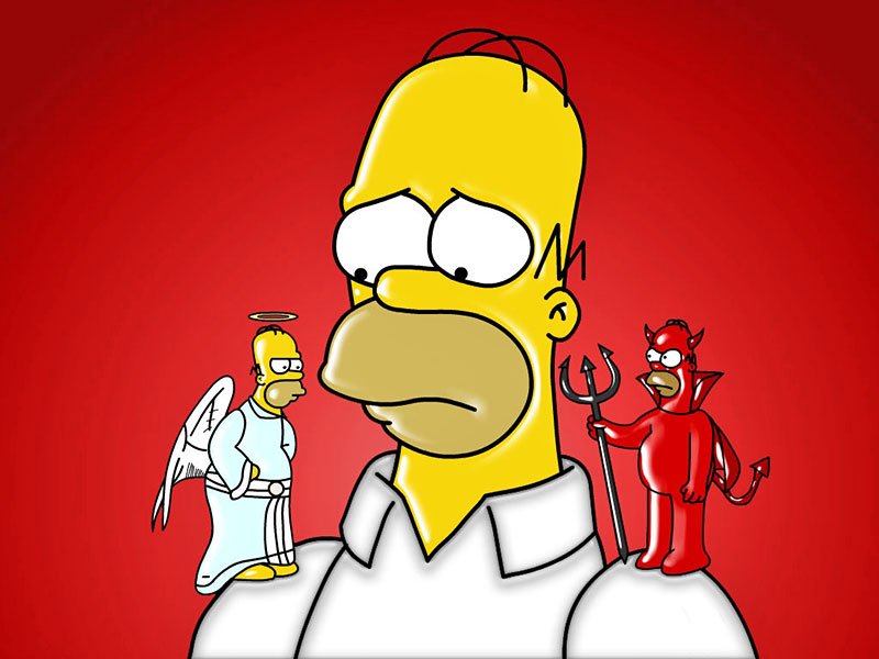 La ilustracion acerca del dilema de Homero Simpson, creación de Matt Groening, ayuda a comprender de qué trata el libre albedrío.